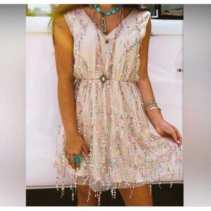 Embellished Cream Mini Dress